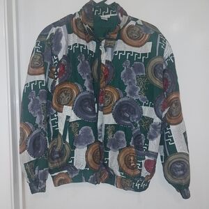 Silk JACKET in Green with White Design